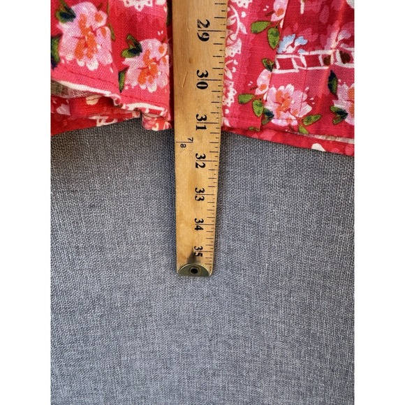 LC Lauren Conrad 2X Floral Button Front A-Line Midi Skirt Dk Pink Linen Pockets - Picture 3 of 8